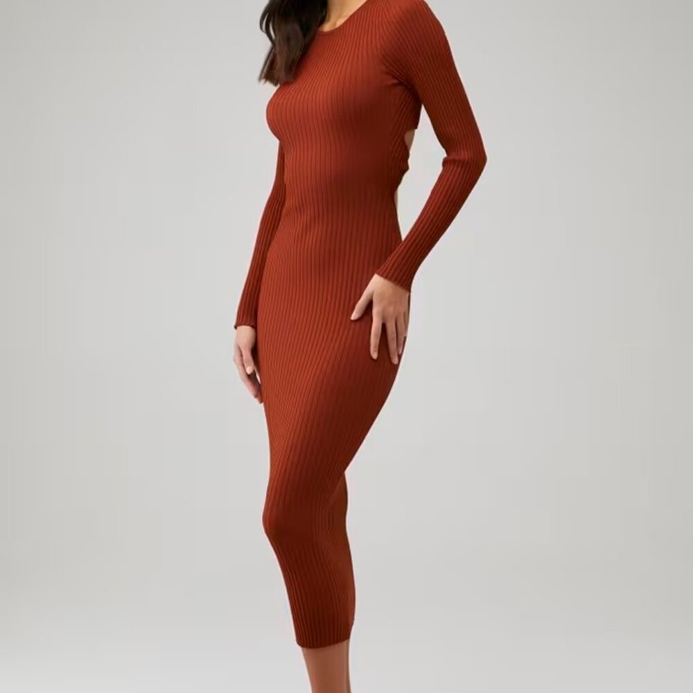 NWT | MINKPINK Alba Knit Midi V-neck Long Sleeve Bodycon Backlesss Dress, Size M - Picture 2 of 6
